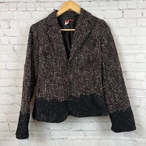 Tape Measure Plaid Tweed Blazer with Black Lace Detail 6